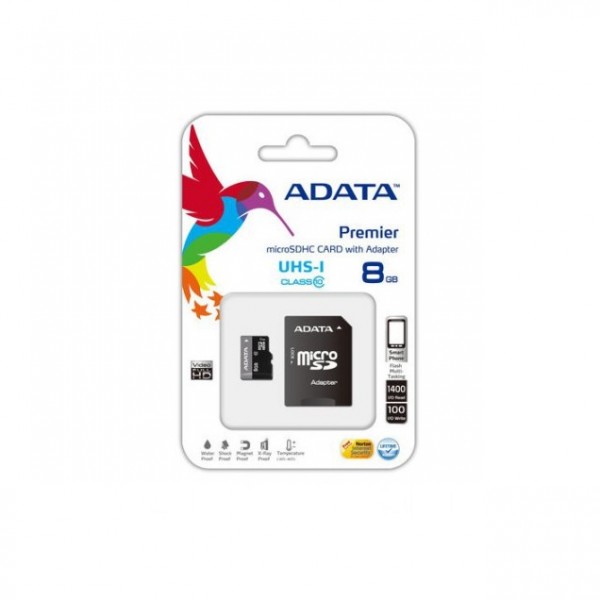 ADATA Micro SDHC card Premiere, 8GB with adapter, UHS-I, Class 10 (безплатна доставка)